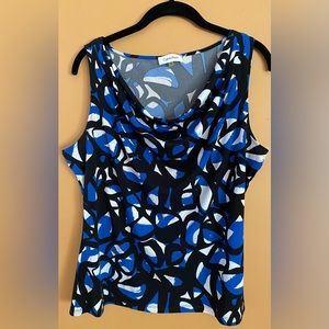 Calvin Klein blue and black sleeveless blouse.